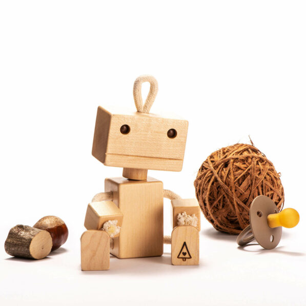 cute wooden robot toddler toy from maple wood