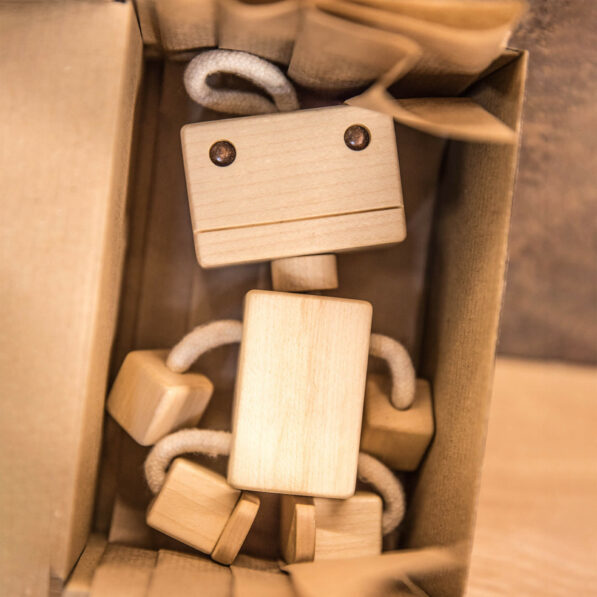 Wooden robot toy in box