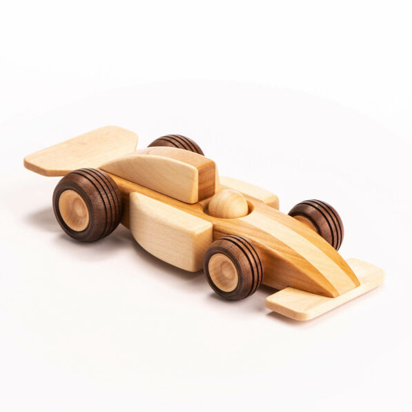 handmade wooden toy car model F1 McLaren with two stripes