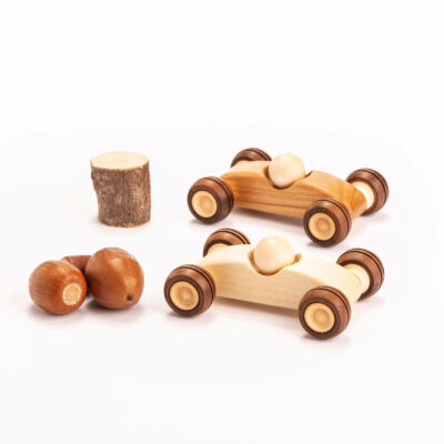 two handmade wooden toy cars f1 mini