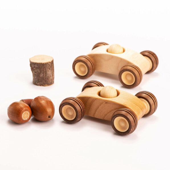 two handmade wooden cars