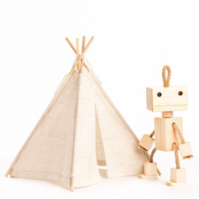 Teepee tent toy and wooden robot