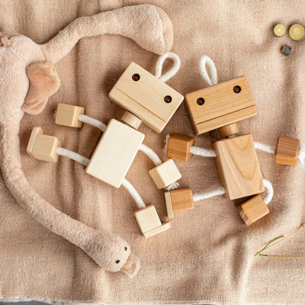 handmade wooden robots Bobo form maple wood and cherry wood