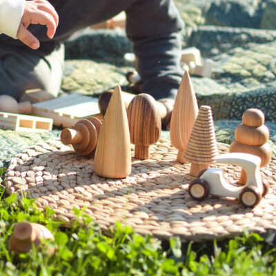 kids playing with wooden toys