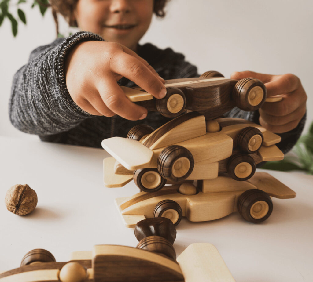 open ended play with wooden cars