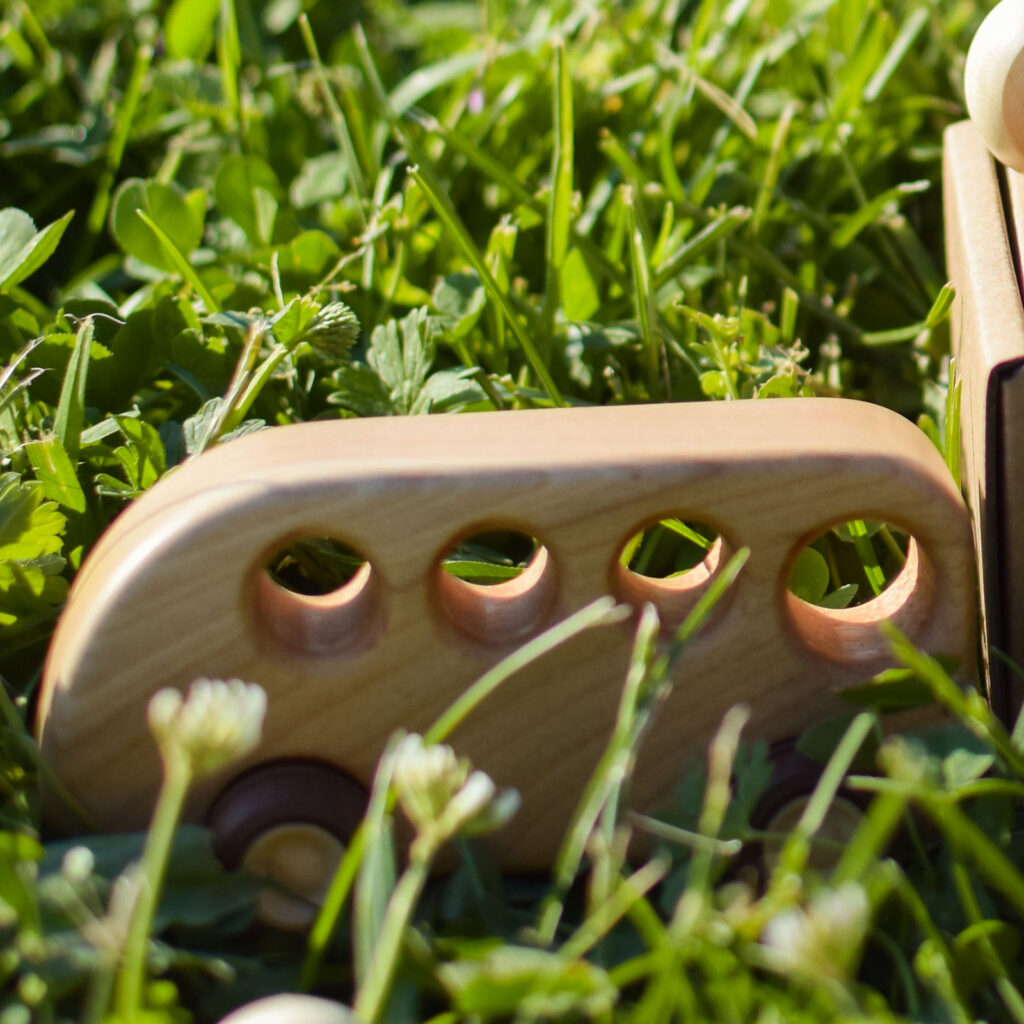 wooden toy bus cherry wood